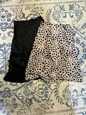 SHEIN Two-Tone Leopard Print Midi Slip Skirt - Beige & Black